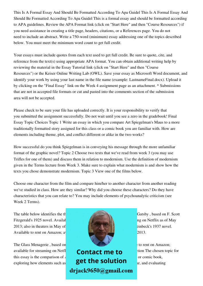 This is a formal essay and should be formatted according to APA guidelines. Review the APA Format link (click on "Start Here" and then "Course Resources") if yo