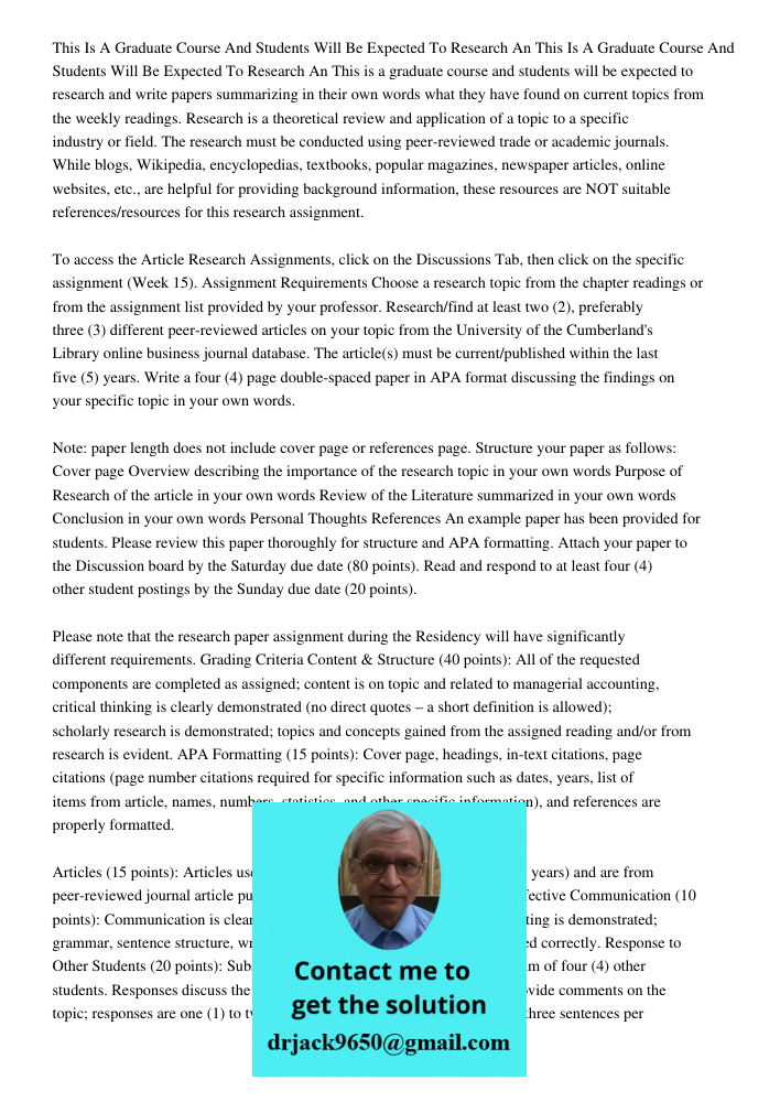 This is a graduate course and students will be expected to research and write papers summarizing in their own words what they have found on current topics from 