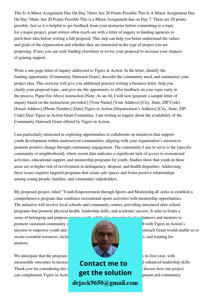 This is a Minor Assignment due on Day 7. There are 20 points possible. Just as it is helpful to get feedback from your instructor before committing to a topic f