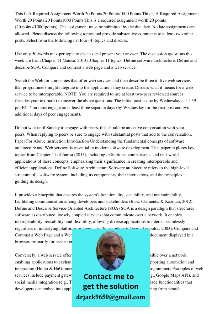 This is a required assignment worth 20 points (20-points/1000-points). The assignment must be submitted by the due date. No late assignments are allowed. Please