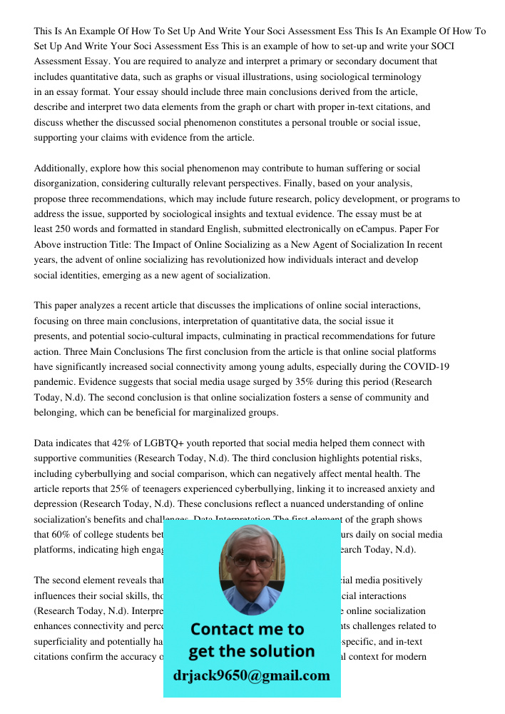 This is an example of how to set-up and write your SOCI Assessment Essay. You are required to analyze and interpret a primary or secondary document that include