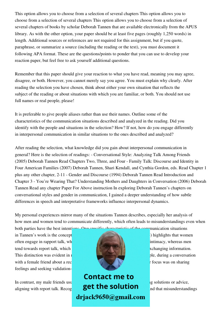 This option allows you to choose from a selection of several chapters of books by scholar Deborah Tannen that are available electronically from the APUS library