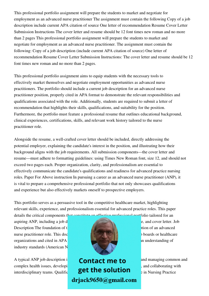 This professional portfolio assignment aims to equip students with the necessary tools to effectively market themselves and negotiate employment opportunities a