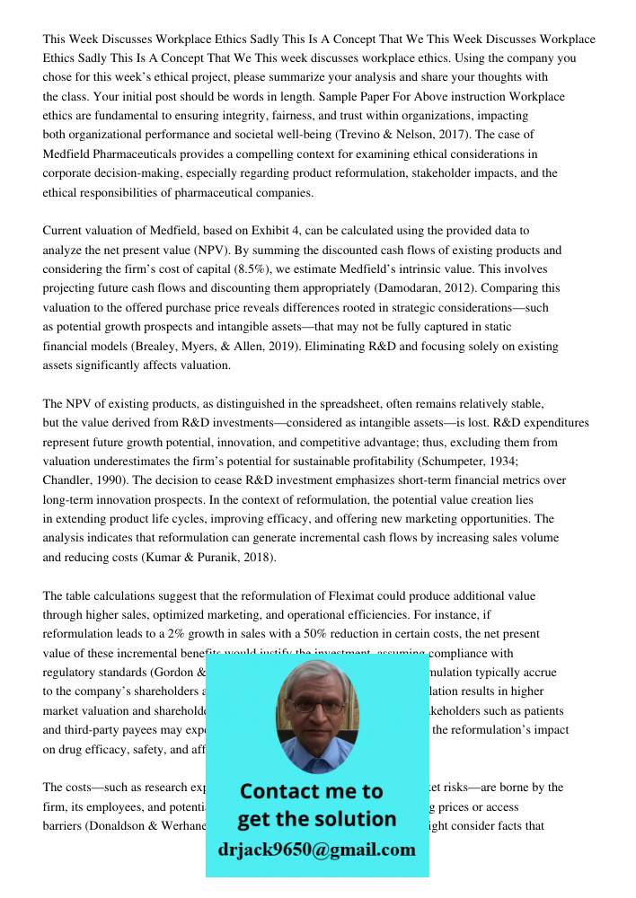 This week discusses workplace ethics. Using the company you chose for this week’s ethical project, please summarize your analysis and share your thoughts with t