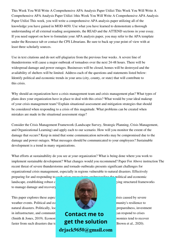 This Week You Will Write A Comprehensive APA Analysis Paper Utilizi This week, you will write a comprehensive APA analysis paper utilizing all of the knowledge 