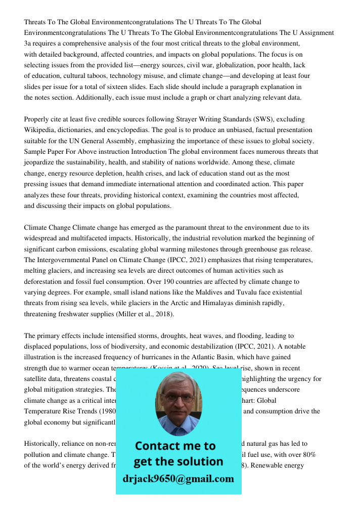 Threats To The Global Environmentcongratulations The U Assignment 3a requires a comprehensive analysis of the four most critical threats to the global environme
