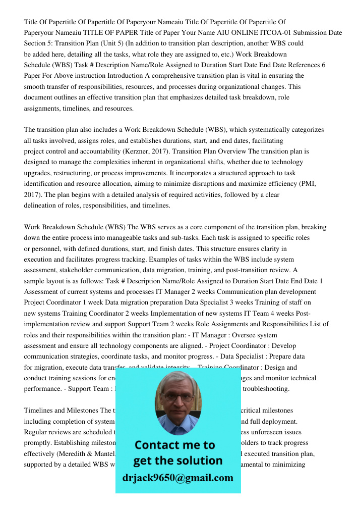 Running Head Title Of Papertitle Of Papertitle Of Paperyour Nameaiu TITLE OF PAPER Title of Paper Your Name AIU ONLINE ITCOA-01 Submission Date Section 5: Trans