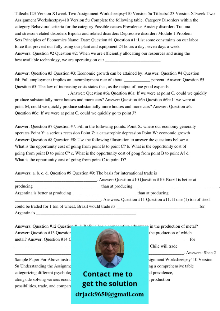 Complete the following table. Category Disorders within the category Behavioral criteria for the category Possible causes Prevalence Anxiety disorders Trauma- a