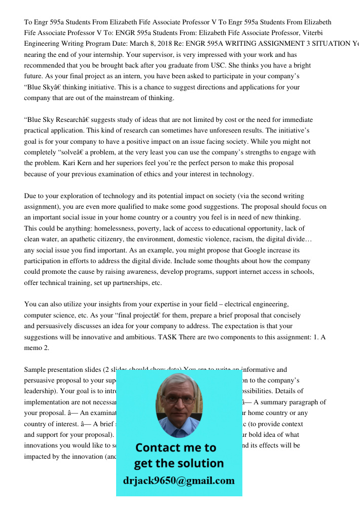 To: ENGR 595a Students From: Elizabeth Fife Associate Professor, Viterbi Engineering Writing Program Date: March 8, 2018 Re: ENGR 595A WRITING ASSIGNMENT 3 SITU
