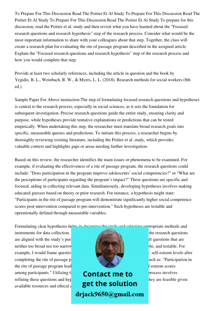 To Prepare For This Discussion Read The Poitier Et Al Study To prepare for this discussion, read the Poitier et al. study and then revisit what you have learned