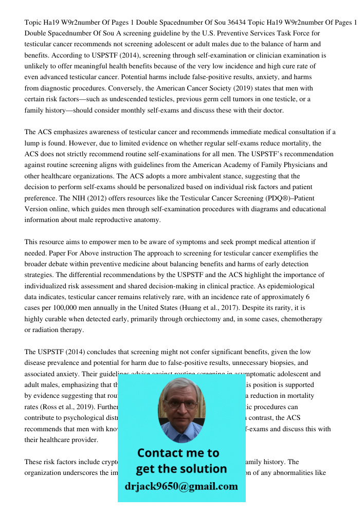 A screening guideline by the U.S. Preventive Services Task Force for testicular cancer recommends not screening adolescent or adult males due to the balance of 