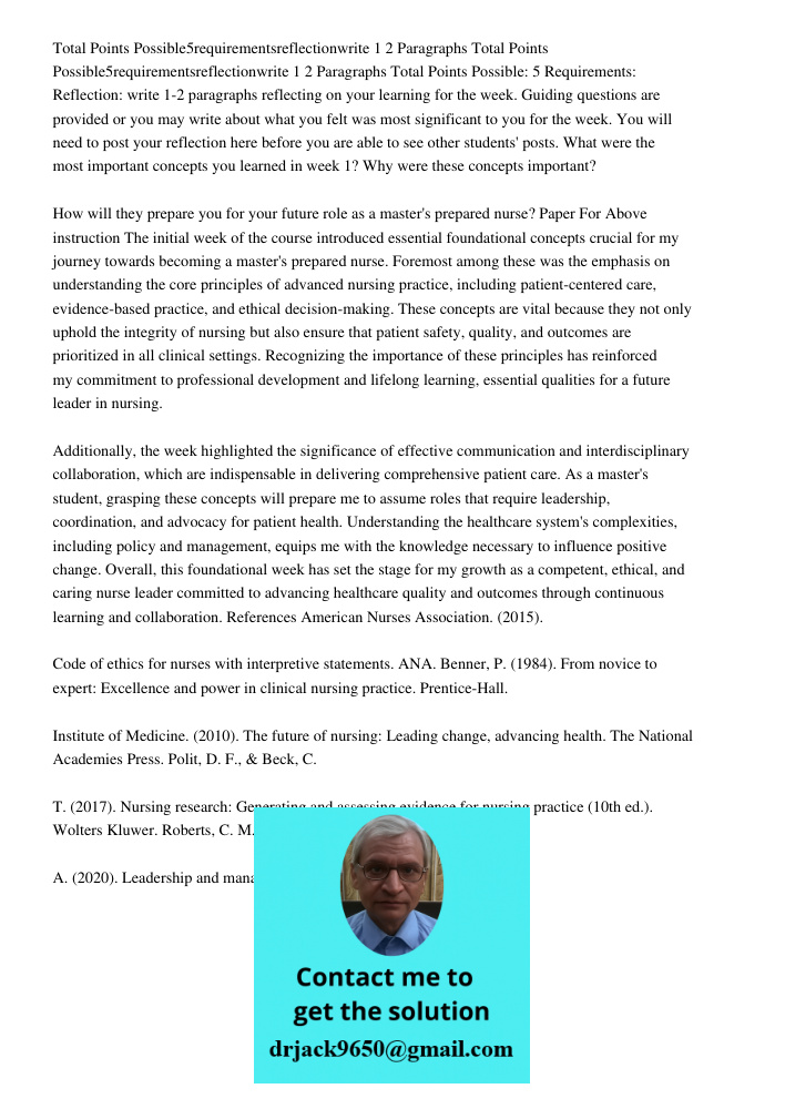Total Points Possible: 5 Requirements: Reflection: write 1-2 paragraphs reflecting on your learning for the week. Guiding questions are provided or you may writ