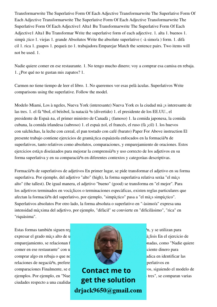 Transformarwrite The Superlative Form Of Each Adjective Transformarwrite The Superlative Form Of Each Adjective1 Alta1 Bu Transformarwrite The Superlative Form 