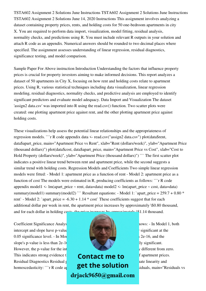 TSTA602 Assignment 2 Solutions June 14 2020 Instructions This assignment involves analyzing a dataset containing property prices, rents, and holding costs for 5