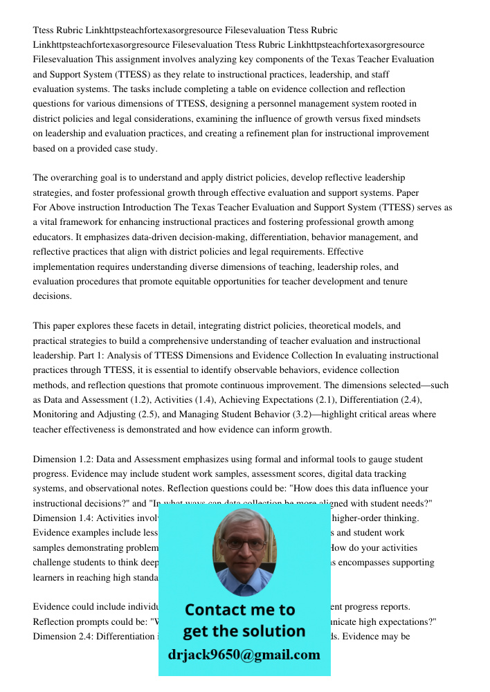 Ttess Rubric Linkhttpsteachfortexasorgresource Filesevaluation This assignment involves analyzing key components of the Texas Teacher Evaluation and Support Sys