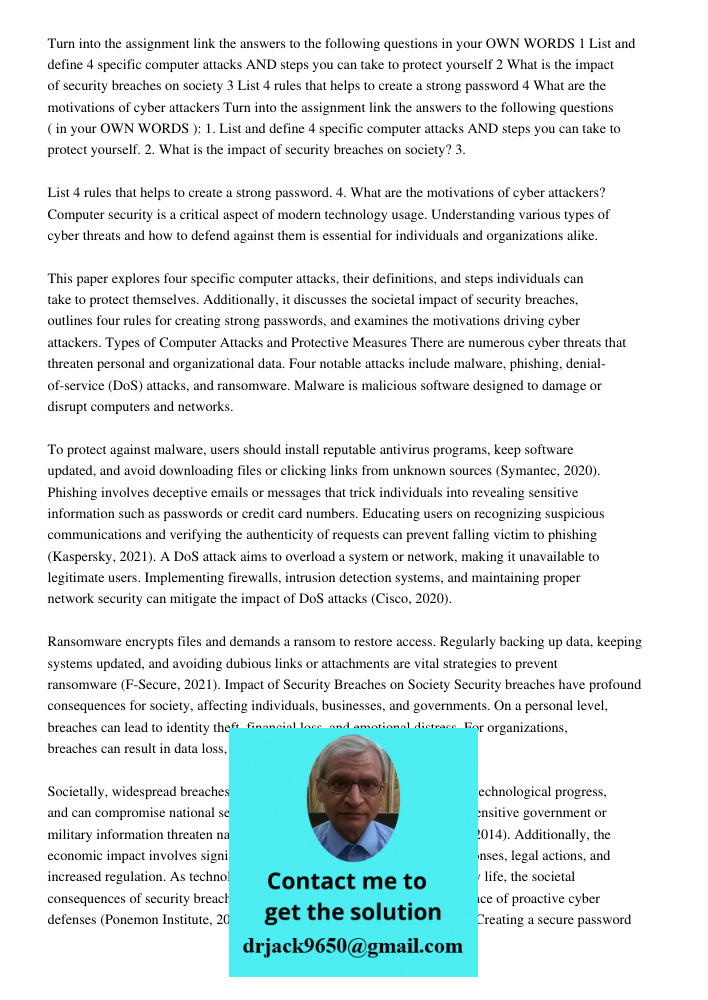 Computer security is a critical aspect of modern technology usage. Understanding various types of cyber threats and how to defend against them is essential for 