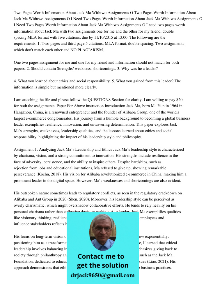 I Need Two Pages Worth Information About Jack Ma Withtwo Assignments O I Need Two Pages Worth Information About Jack Ma Withtwo Assignments O I need two pages w