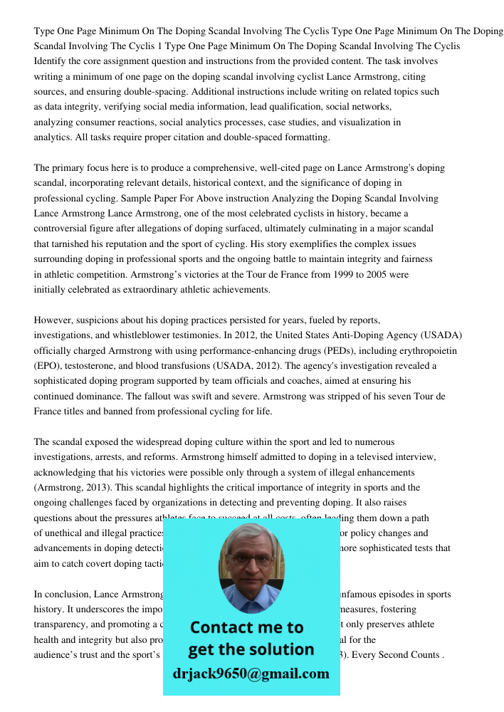Type One Page Minimum On The Doping Scandal Involving The Cyclis Identify the core assignment question and instructions from the provided content. The task invo