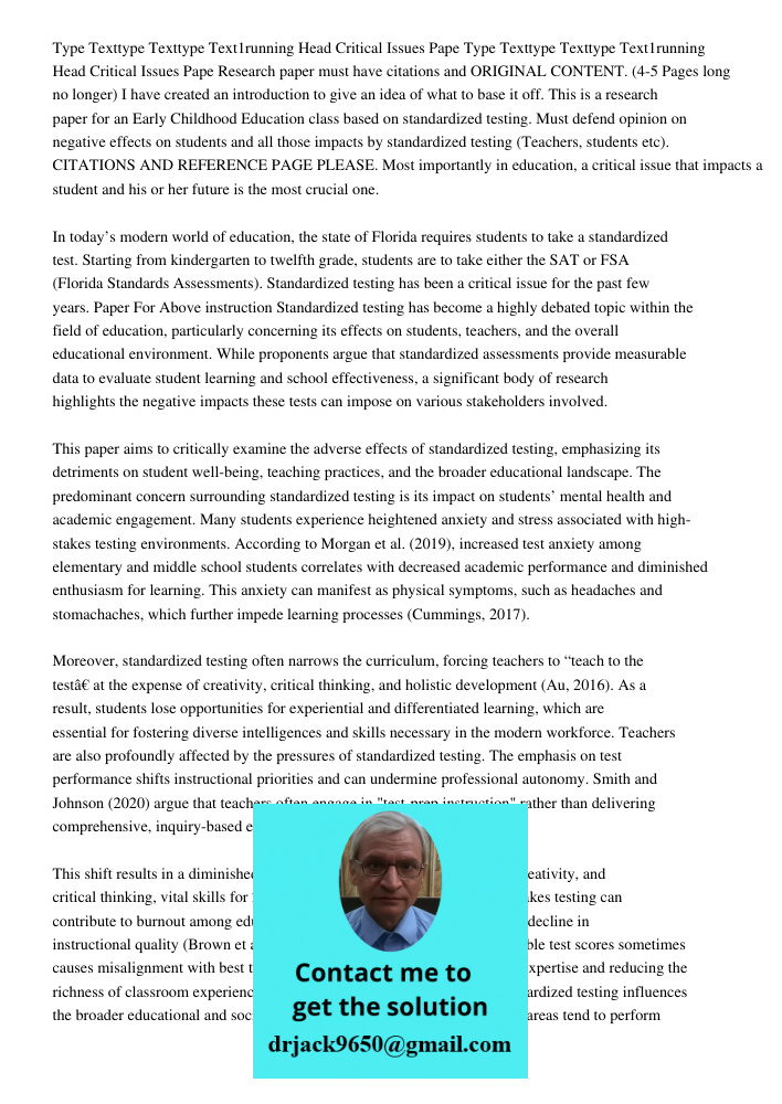 Research paper must have citations and ORIGINAL CONTENT. (4-5 Pages long no longer) I have created an introduction to give an idea of what to base it off. This 