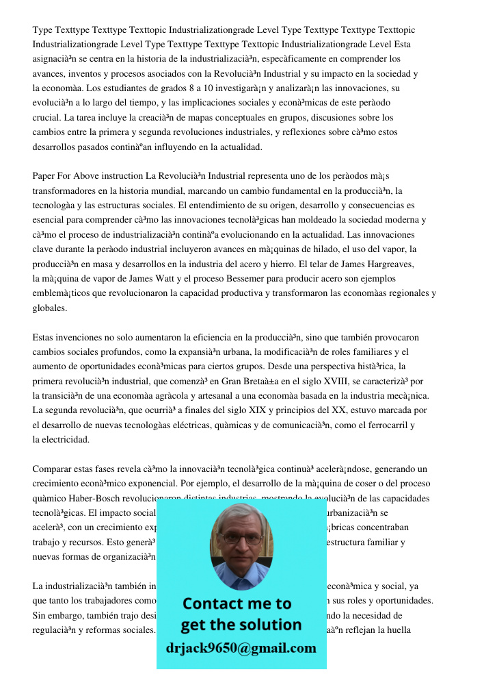 Type Texttype Texttype Texttopic Industrializationgrade Level Esta asignación se centra en la historia de la industrialización, específicamente en comprender lo