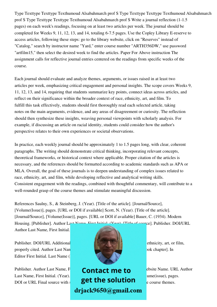 Type Texttype Texttype Texthumoud Alsabahmarch 26 2015prof S Write a journal reflection (1-1.5 pages) on each week's readings, focusing on at least two articles