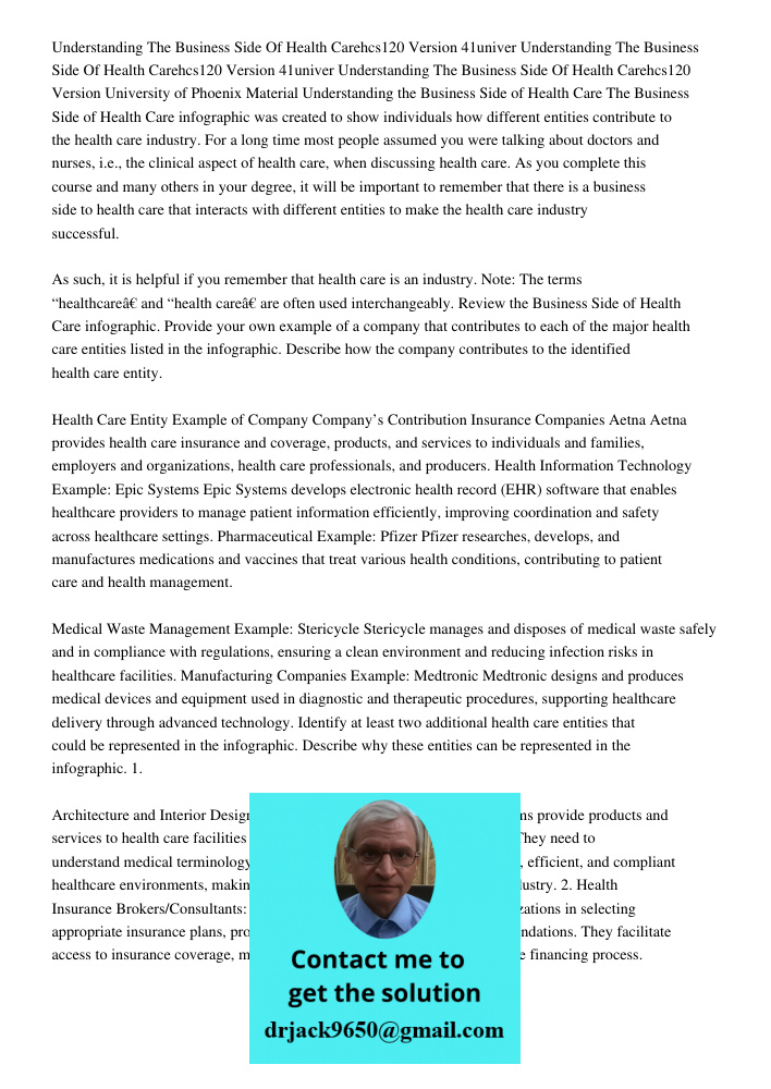 Understanding The Business Side Of Health Carehcs120 Version University of Phoenix Material Understanding the Business Side of Health Care The Business Side of 