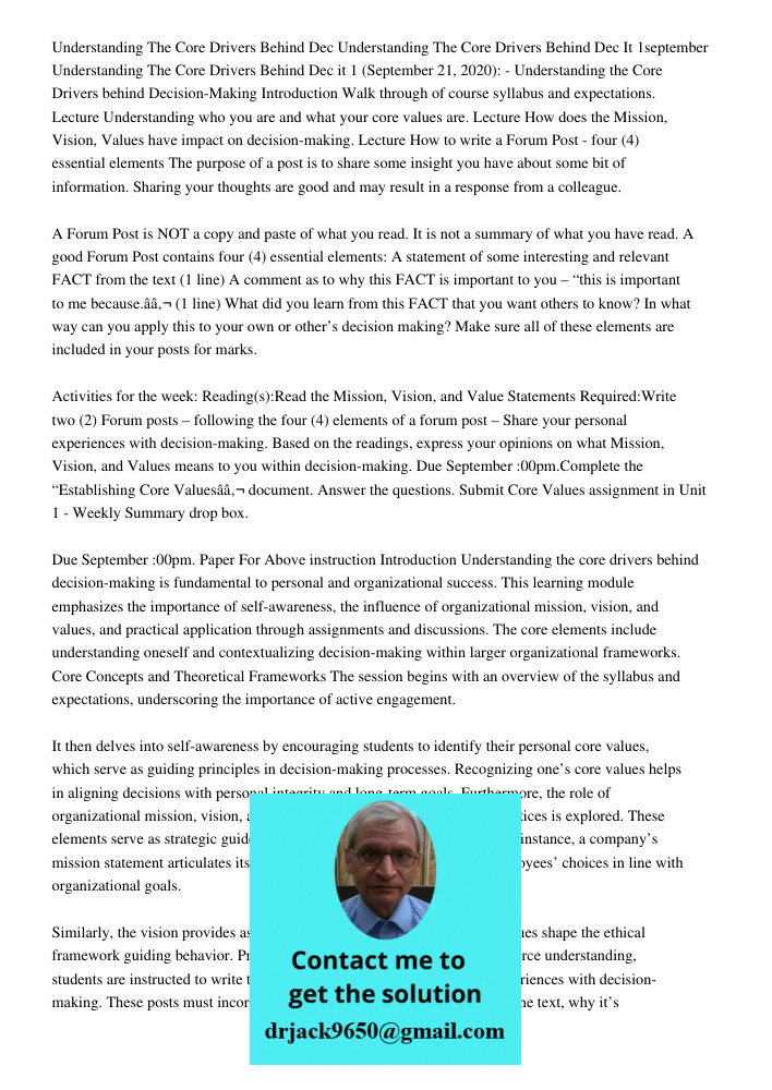 It 1september 21 2020 Understanding The Core Drivers Behind Dec it 1 (September 21, 2020): - Understanding the Core Drivers behind Decision-Making Introduction 