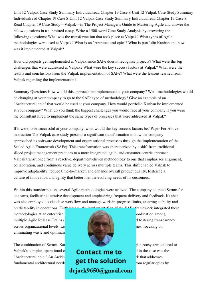 Unit 12 Valpak Case Study Summary Individualread Chapter 19 Case S Read Chapter 19 Case Study—Valpak—in The Project Manager's Guide to Mastering Agile and answe