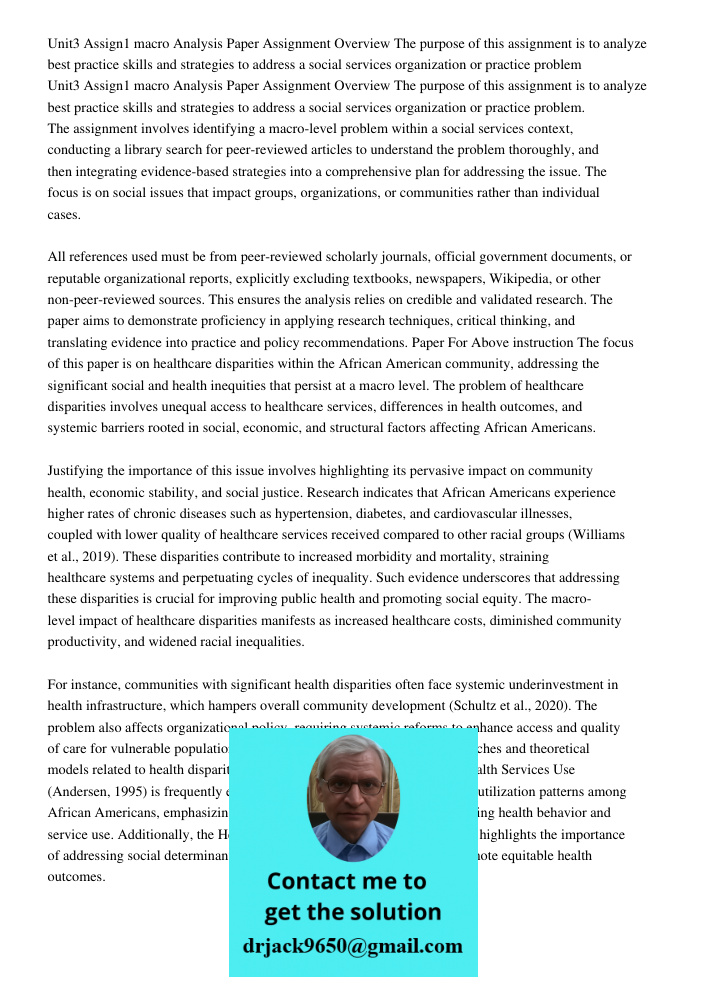 The assignment involves identifying a macro-level problem within a social services context, conducting a library search for peer-reviewed articles to understand