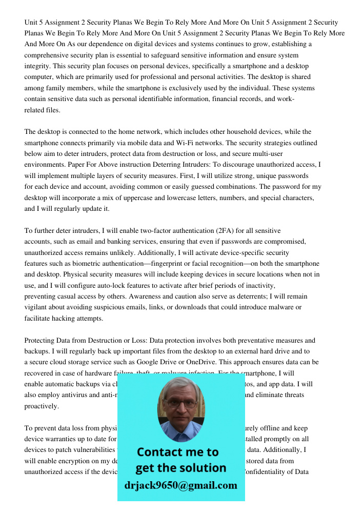 Unit 5 Assignment 2 Security Planas We Begin To Rely More And More On As our dependence on digital devices and systems continues to grow, establishing a compreh
