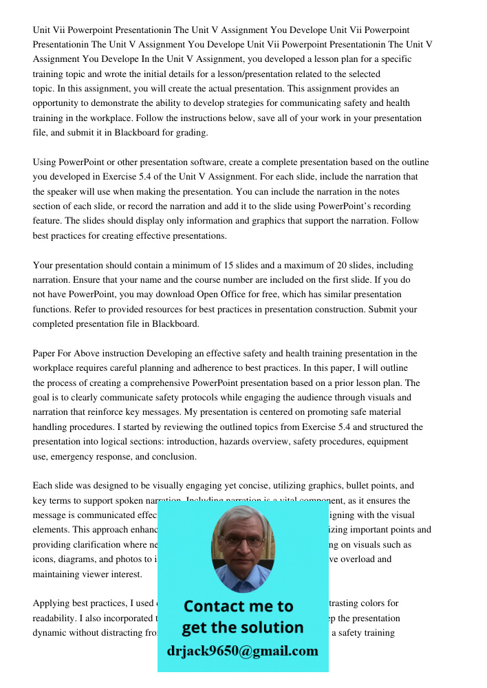 Unit Vii Powerpoint Presentationin The Unit V Assignment You Develope In the Unit V Assignment, you developed a lesson plan for a specific training topic and wr