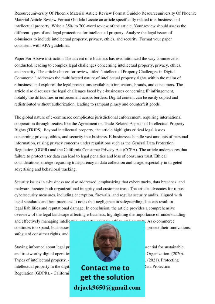 Locate an article specifically related to e-business and intellectual property. Write a 350- to 700-word review of the article. Your review should assess the di
