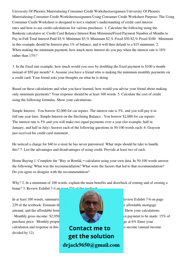 Using Consumer Credit Worksheet Purpose: The Using Consumer Credit Worksheet is designed to test a student’s understanding of credit card interest rates and how