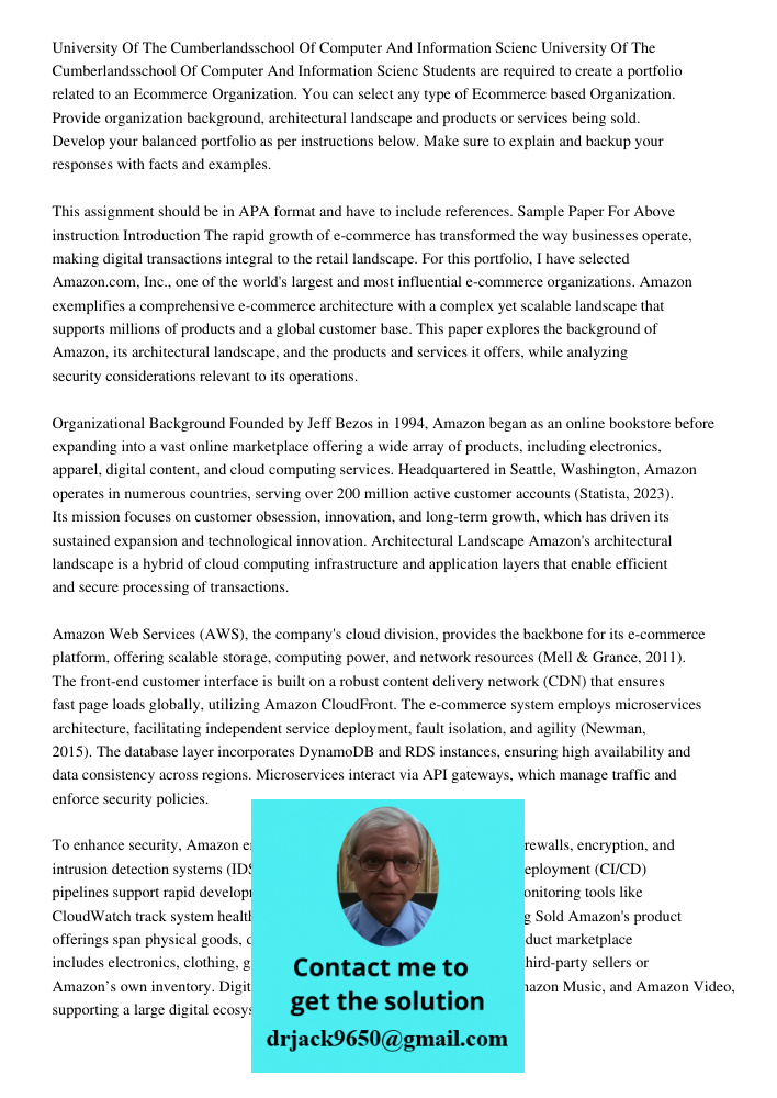 Students are required to create a portfolio related to an Ecommerce Organization. You can select any type of Ecommerce based Organization. Provide organization 