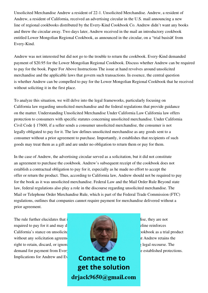 Andrew, a resident of California, received an advertising circular in the U.S. mail announcing a new line of regional cookbooks distributed by the Every-Kind Co