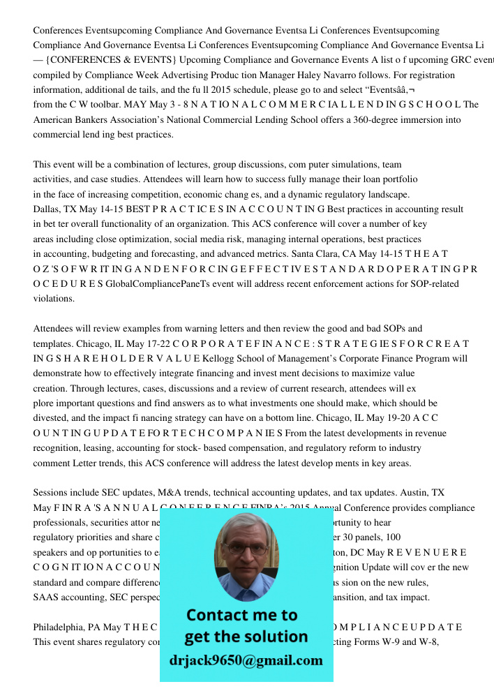 Conferences Eventsupcoming Compliance And Governance Eventsa Li — {CONFERENCES & EVENTS} Upcoming Compliance and Governance Events A list o f upcoming GRC event