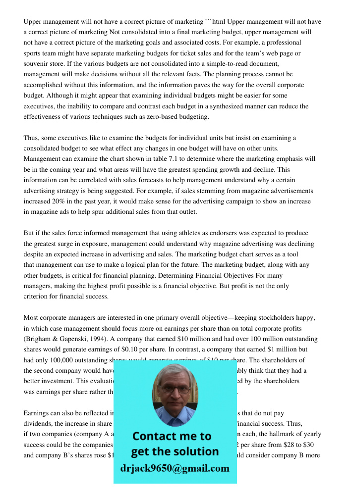 Upper Management Will Not Have A Correct Picture Of Marketin