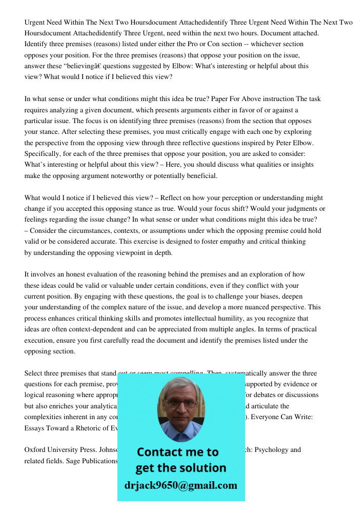 Urgent, need within the next two hours. Document attached. Identify three premises (reasons) listed under either the Pro or Con section -- whichever section opp