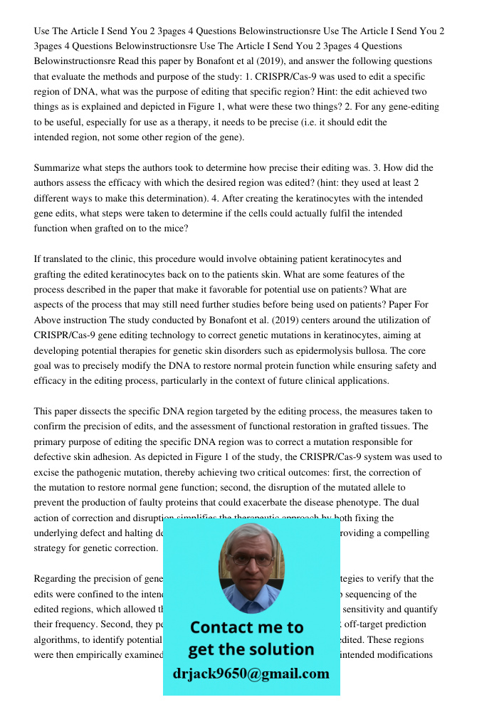 Use The Article I Send You 2 3pages 4 Questions Belowinstructionsre Read this paper by Bonafont et al (2019), and answer the following questions that evaluate t