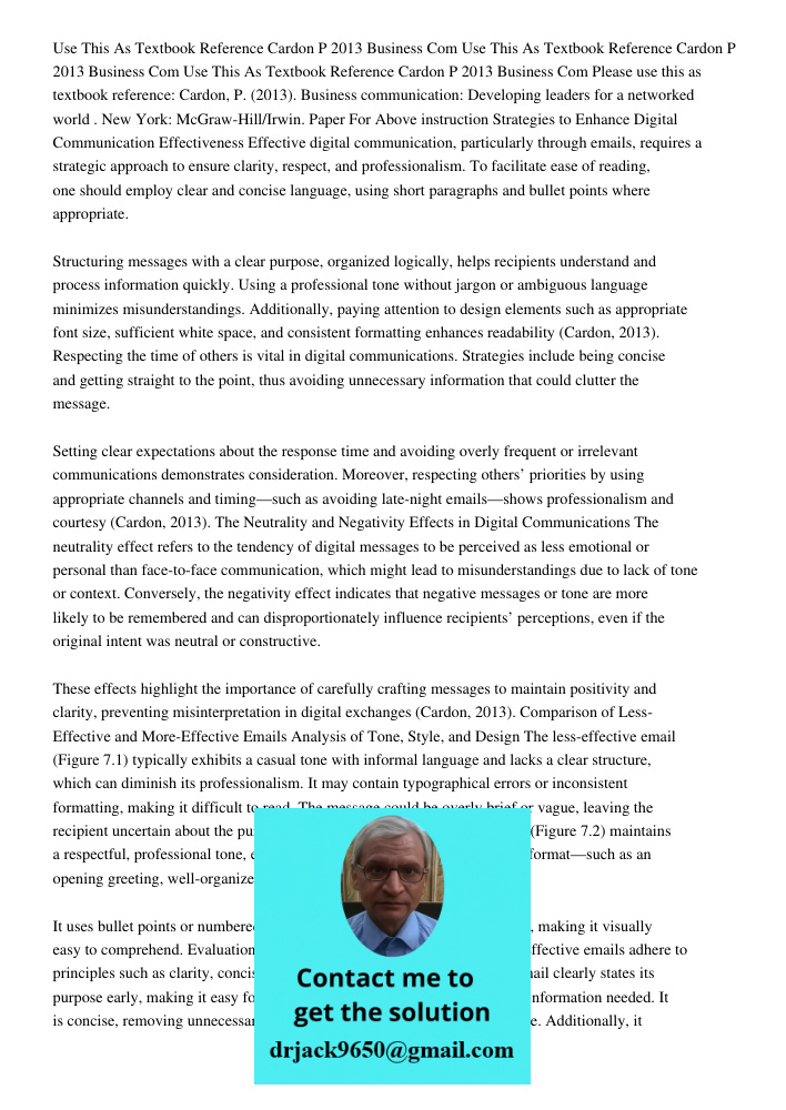 Use This As Textbook Reference Cardon P 2013 Business Com Please use this as textbook reference: Cardon, P. (2013). Business communication: Developing leaders f