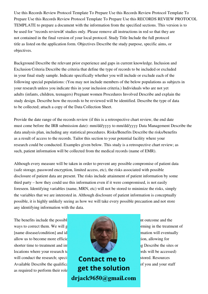 Use this Records Review Protocol Template To Prepare Use this RECORDS REVIEW PROTOCOL TEMPLATE to prepare a document with the information from the specified sec