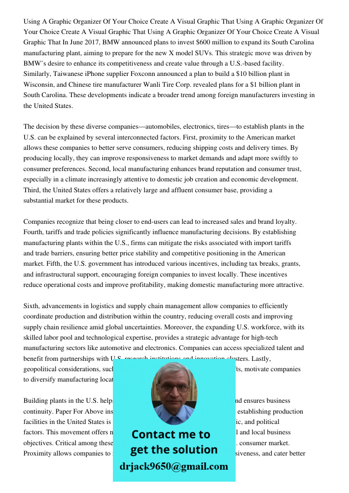 Using A Graphic Organizer Of Your Choice Create A Visual Graphic That In June 2017, BMW announced plans to invest $600 million to expand its South Carolina manu