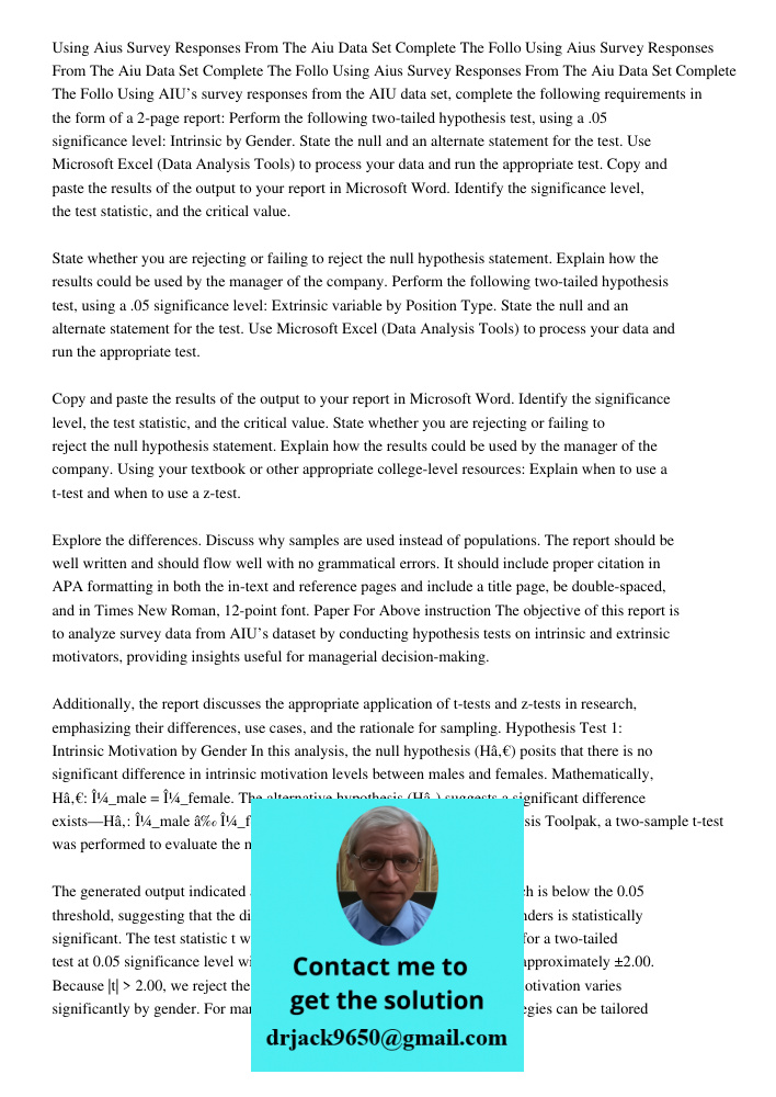 Using Aius Survey Responses From The Aiu Data Set Complete The Follo Using AIU’s survey responses from the AIU data set, complete the following requirements in 