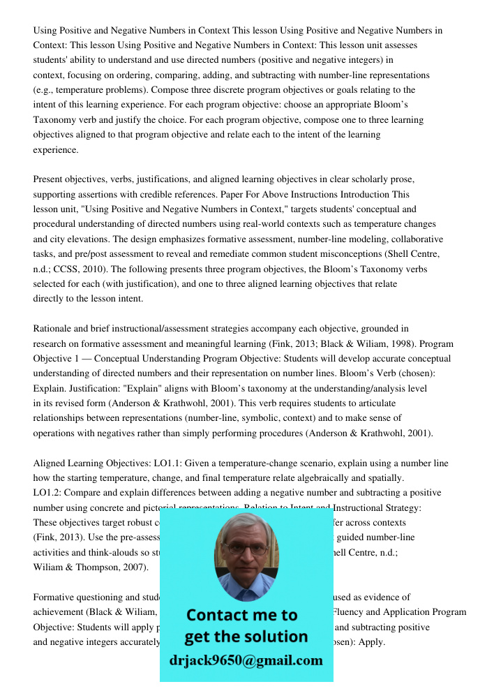 Using Positive and Negative Numbers in Context: This lesson unit assesses students' ability to understand and use directed numbers (positive and negative intege