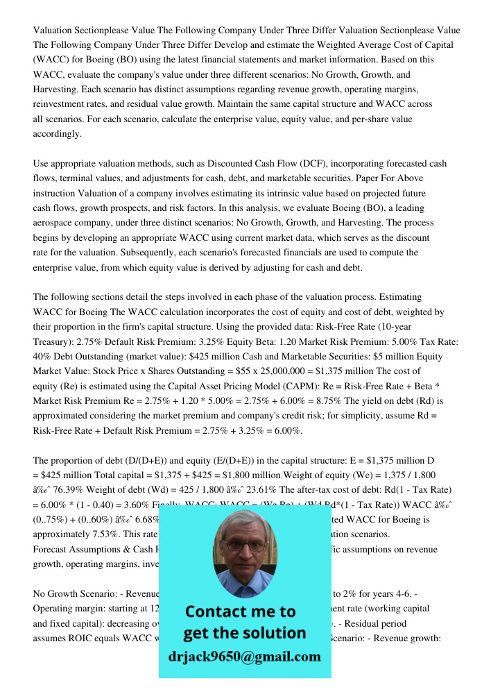 Develop and estimate the Weighted Average Cost of Capital (WACC) for Boeing (BO) using the latest financial statements and market information. Based on this WAC
