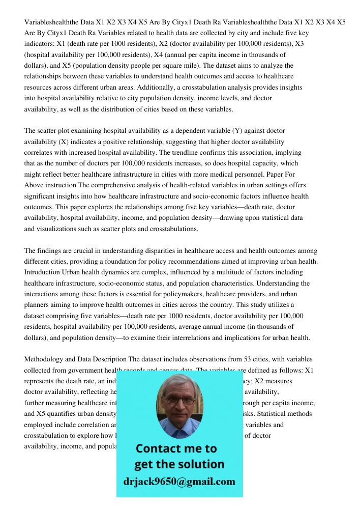 Variables related to health data are collected by city and include five key indicators: X1 (death rate per 1000 residents), X2 (doctor availability per 100,000 