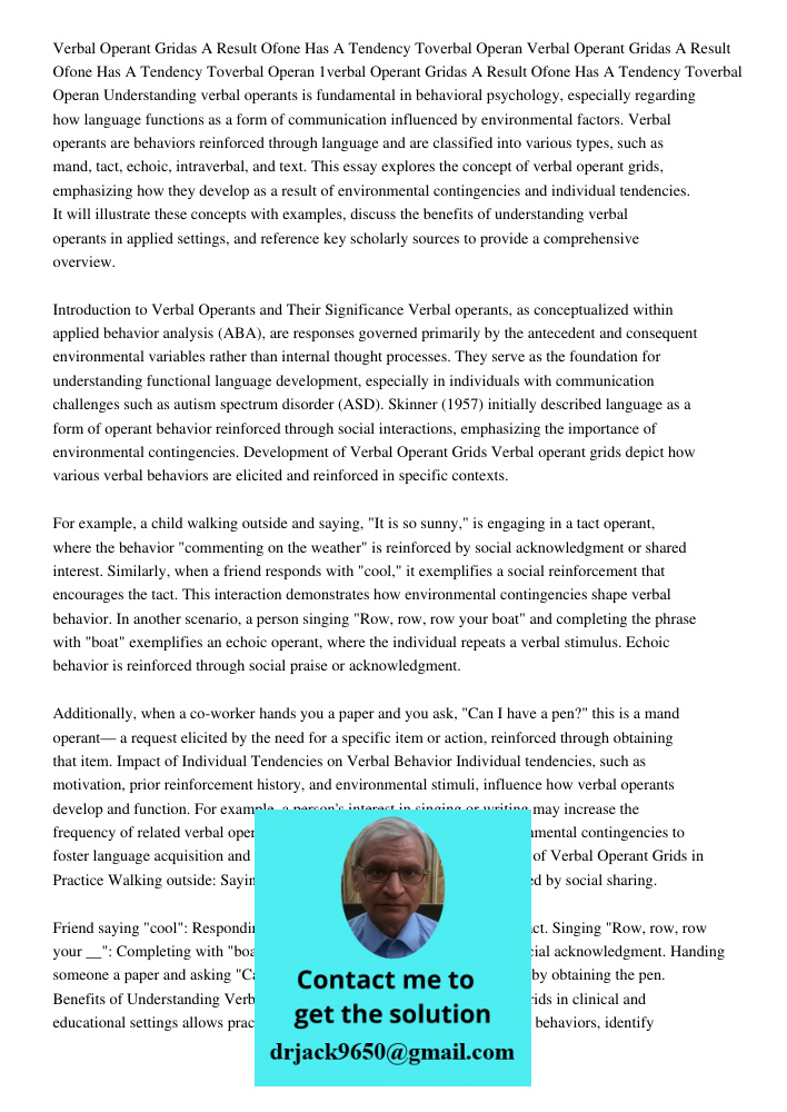 Verbal Operant Gridas A Result Ofone Has A Tendency Toverbal Operan Understanding verbal operants is fundamental in behavioral psychology, especially regarding 