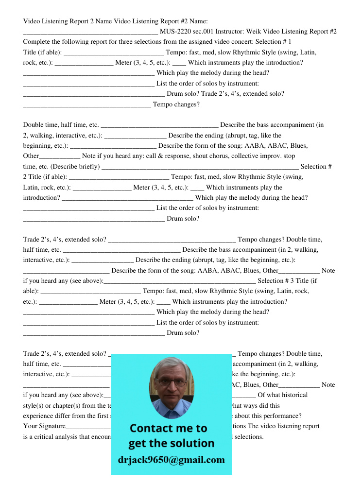 MUS-2220 sec.001 Instructor: Weik Video Listening Report #2 Complete the following report for three selections from the assigned video concert: Selection # 1 Ti