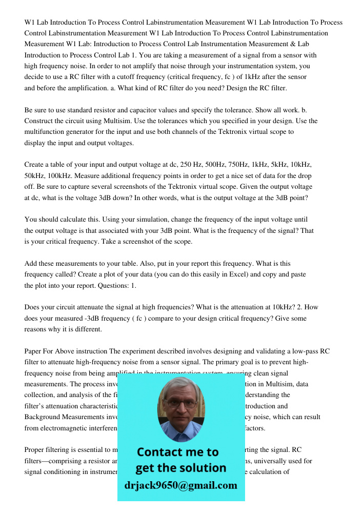 W1 Lab Introduction To Process Control Labinstrumentation Measurement W1 Lab: Introduction to Process Control Lab Instrumentation Measurement & Lab Introduction