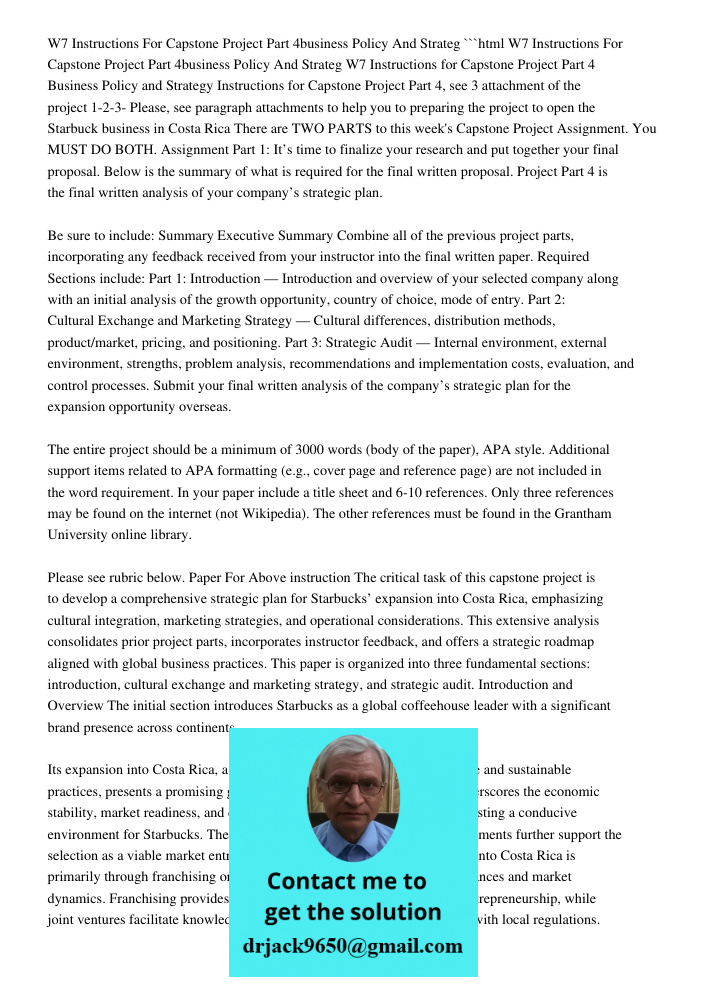 W7 Instructions For Capstone Project Part 4 Business Policy